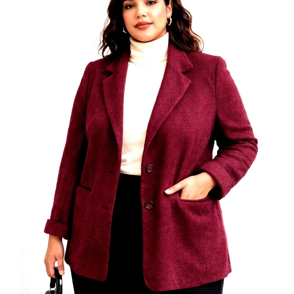 Stephanie Andrews Vintage Blazer Jacket Size 12 Burgundy Textured Career Chic